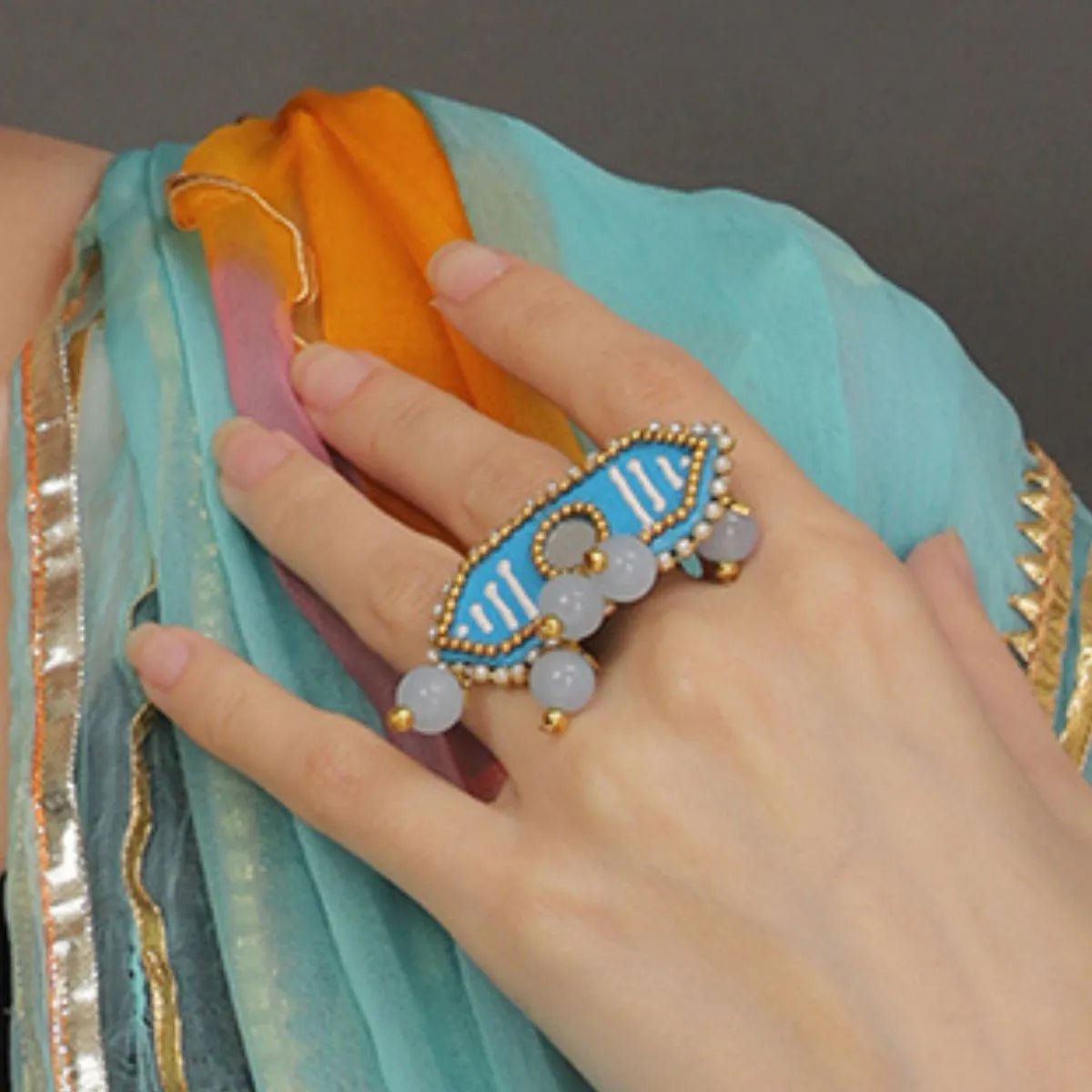 Nalini Blue Classic Hand Painted (Ring) HP - RG - KHOJ.CITY