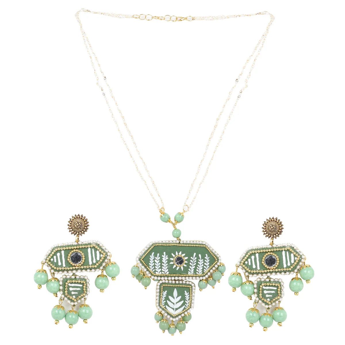 Nalini Green Classic Hand Painted Bridal Jewelry (Shaadi Set) - KHOJ.CITY