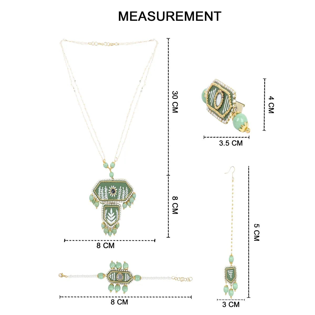 Nalini Green Classic Hand Painted Bridal Jewelry (Shaadi Set) - KHOJ.CITY