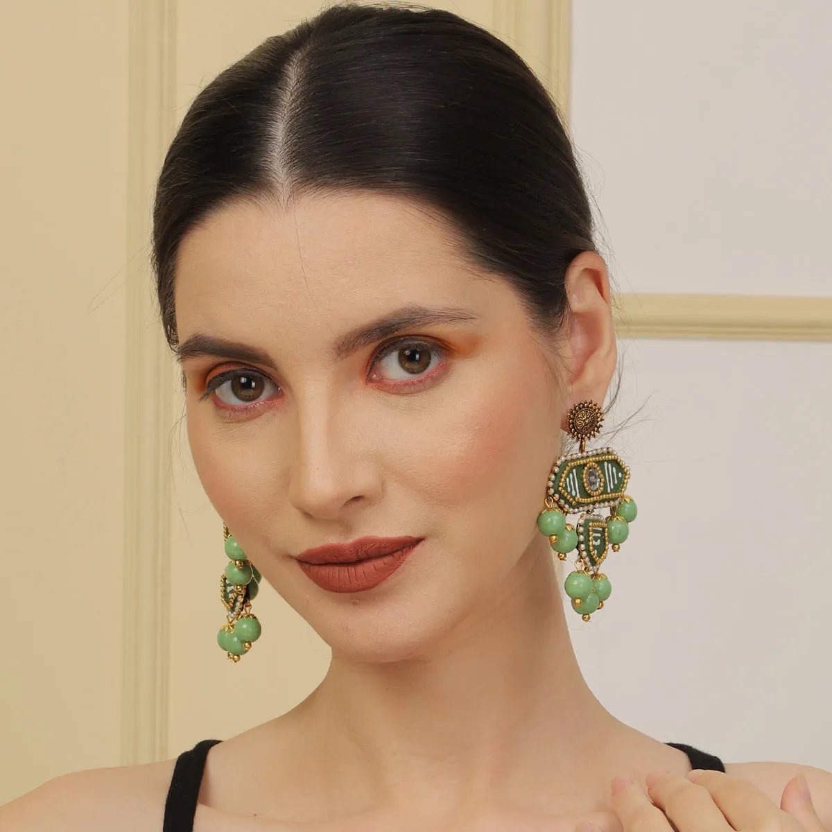 Nalini Traditional Green Handmade Drop (Earrings) HP - ER - KHOJ.CITY