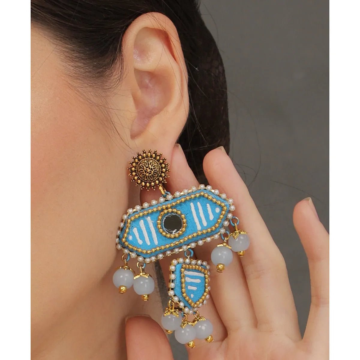Nalini Traditional Sky Blue Handmade Drop (Earrings) HP - ER - KHOJ.CITY
