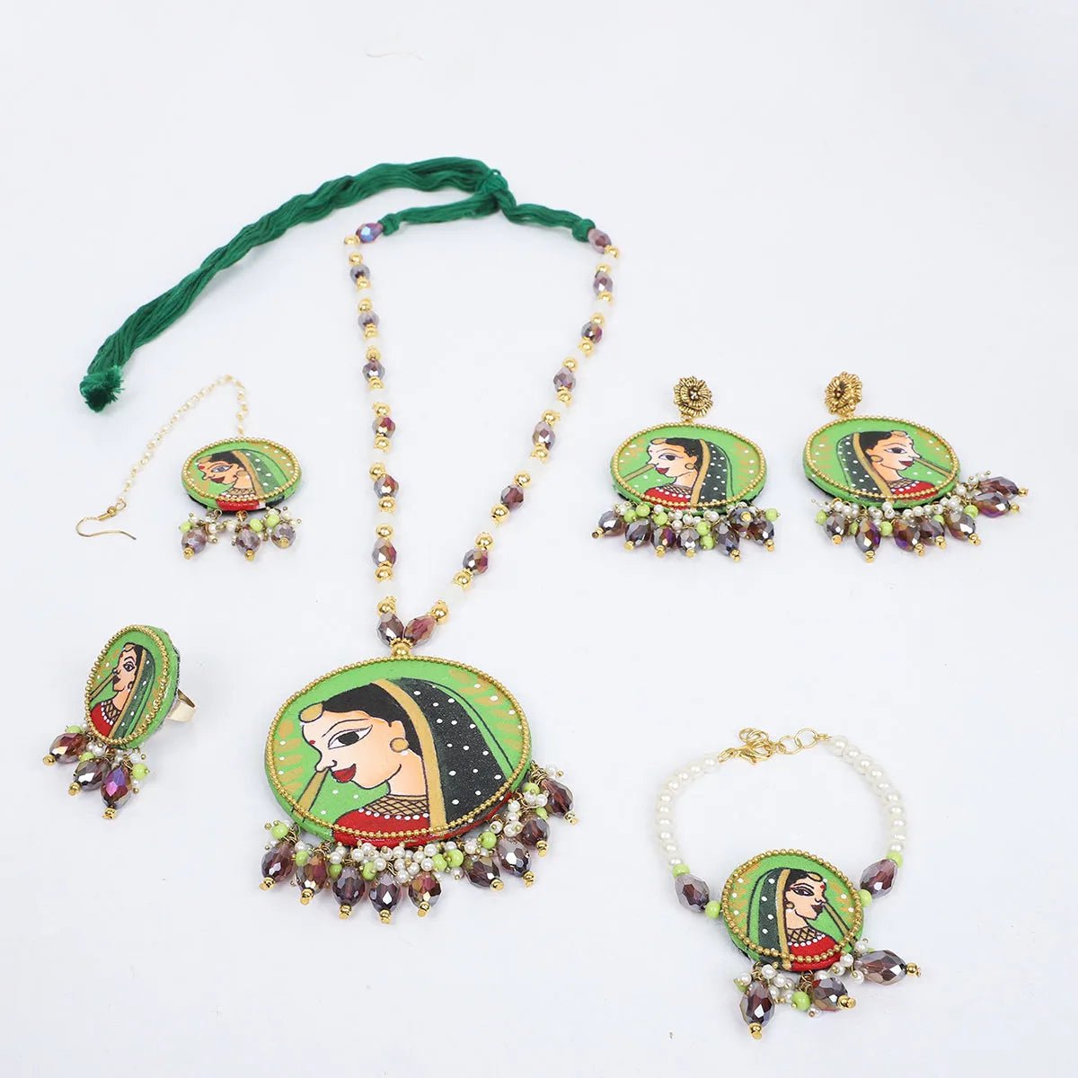 Nayana Green Classic Multi Color Hand Painted Bridal jewelry (Shaadi Set) - KHOJ.CITY