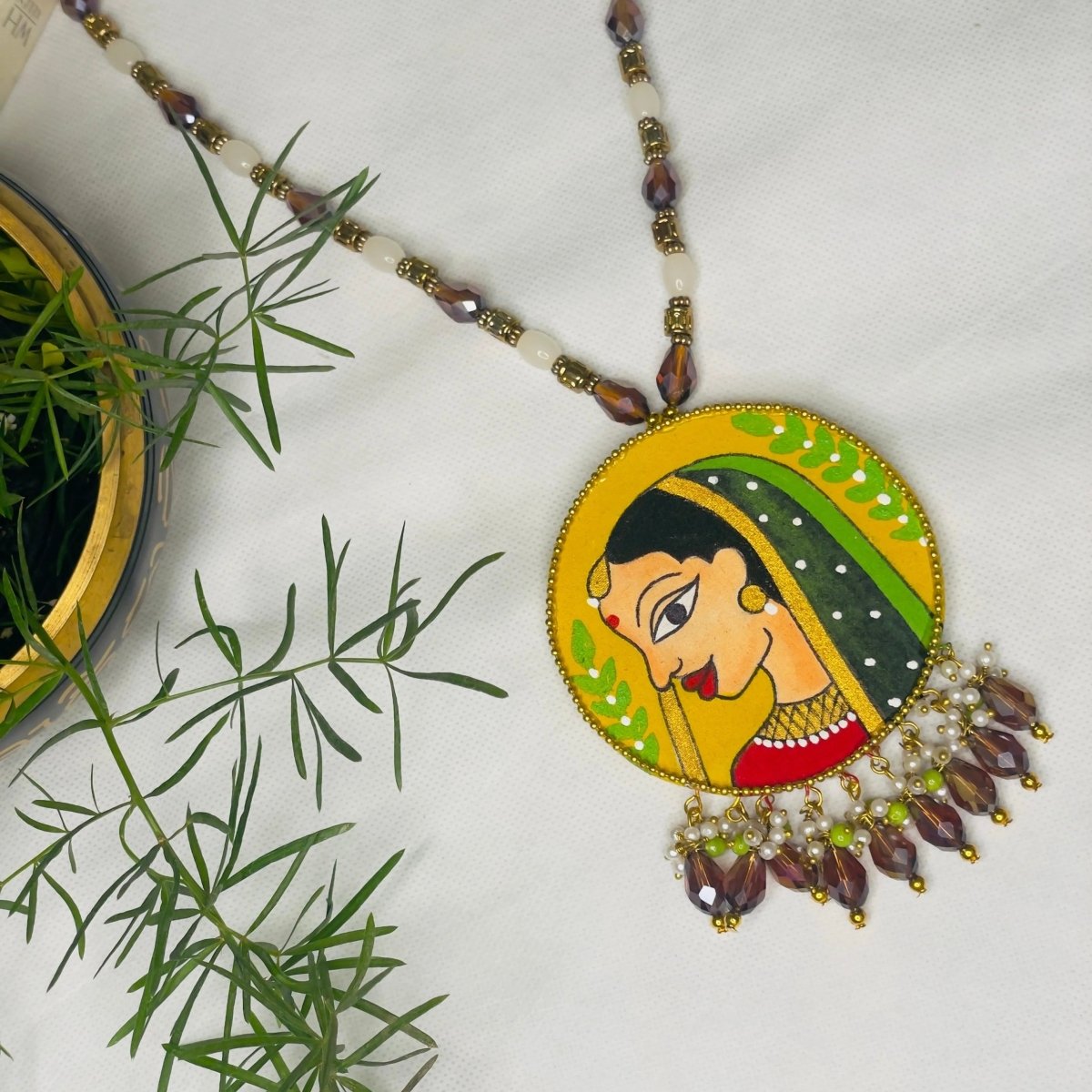 Nayana Haldi Yellow Classic Hand Painted (Necklace) HP - NP - 163 - KHOJ.CITY