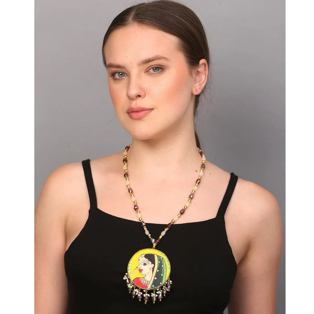 Nayana Haldi Yellow Classic Hand Painted (Necklace Set) HP - NP - 162 - KHOJ.CITY