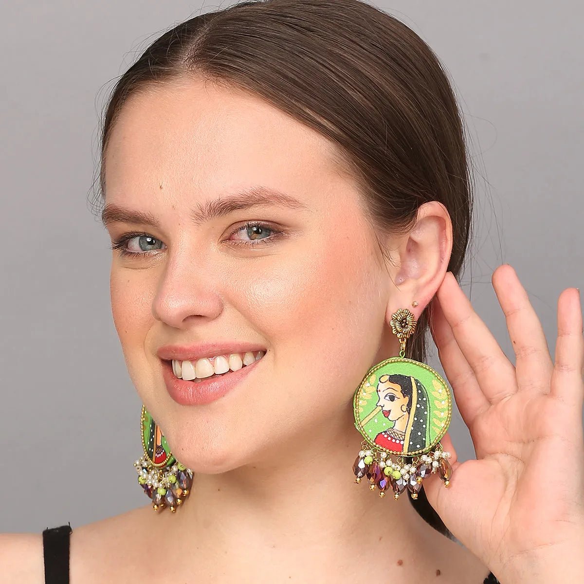 Nayana Traditional Green Hand Painted Drop (Earrings) HP - ER - 147 - KHOJ.CITY