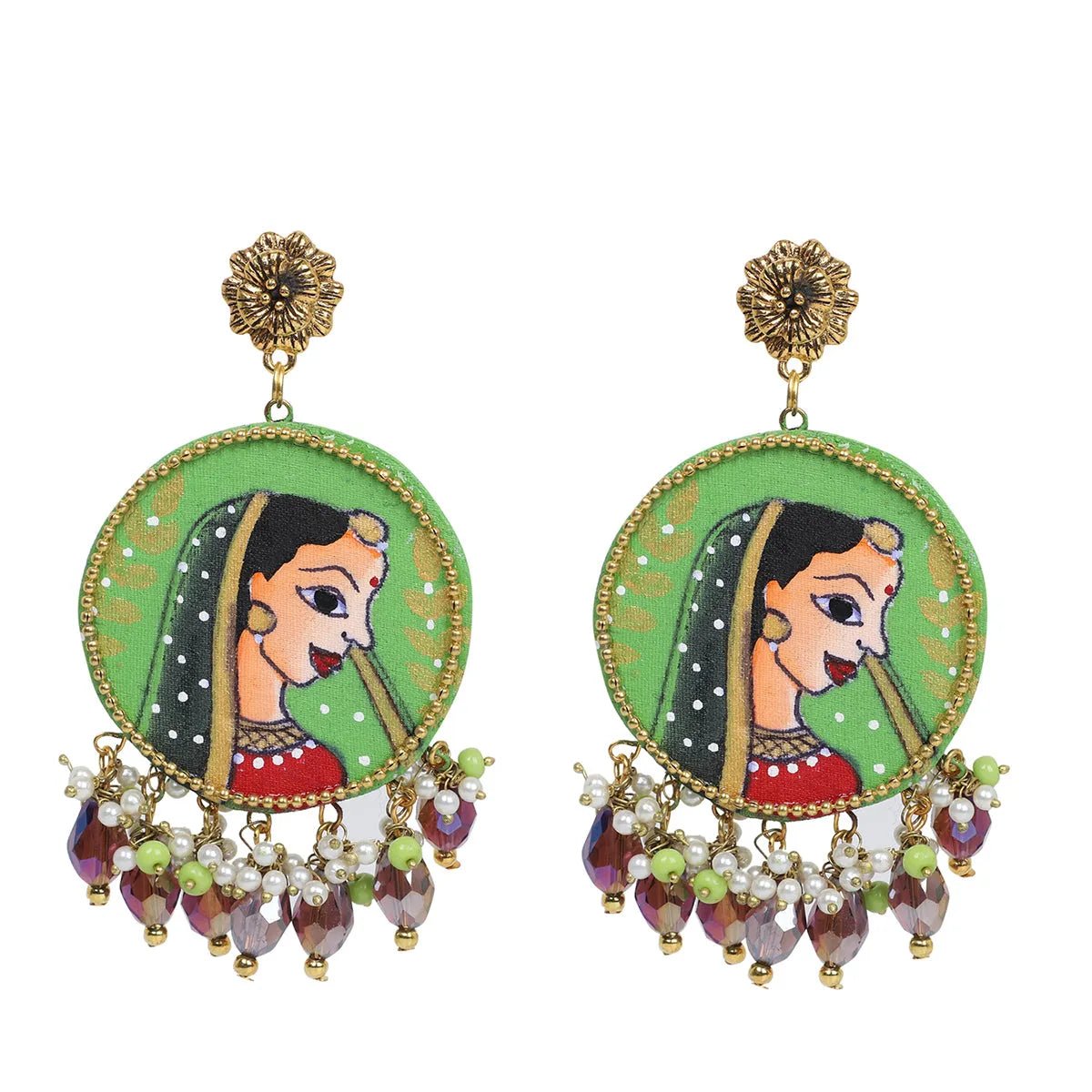 Nayana Traditional Green Hand Painted Drop (Earrings) HP - ER - 147 - KHOJ.CITY