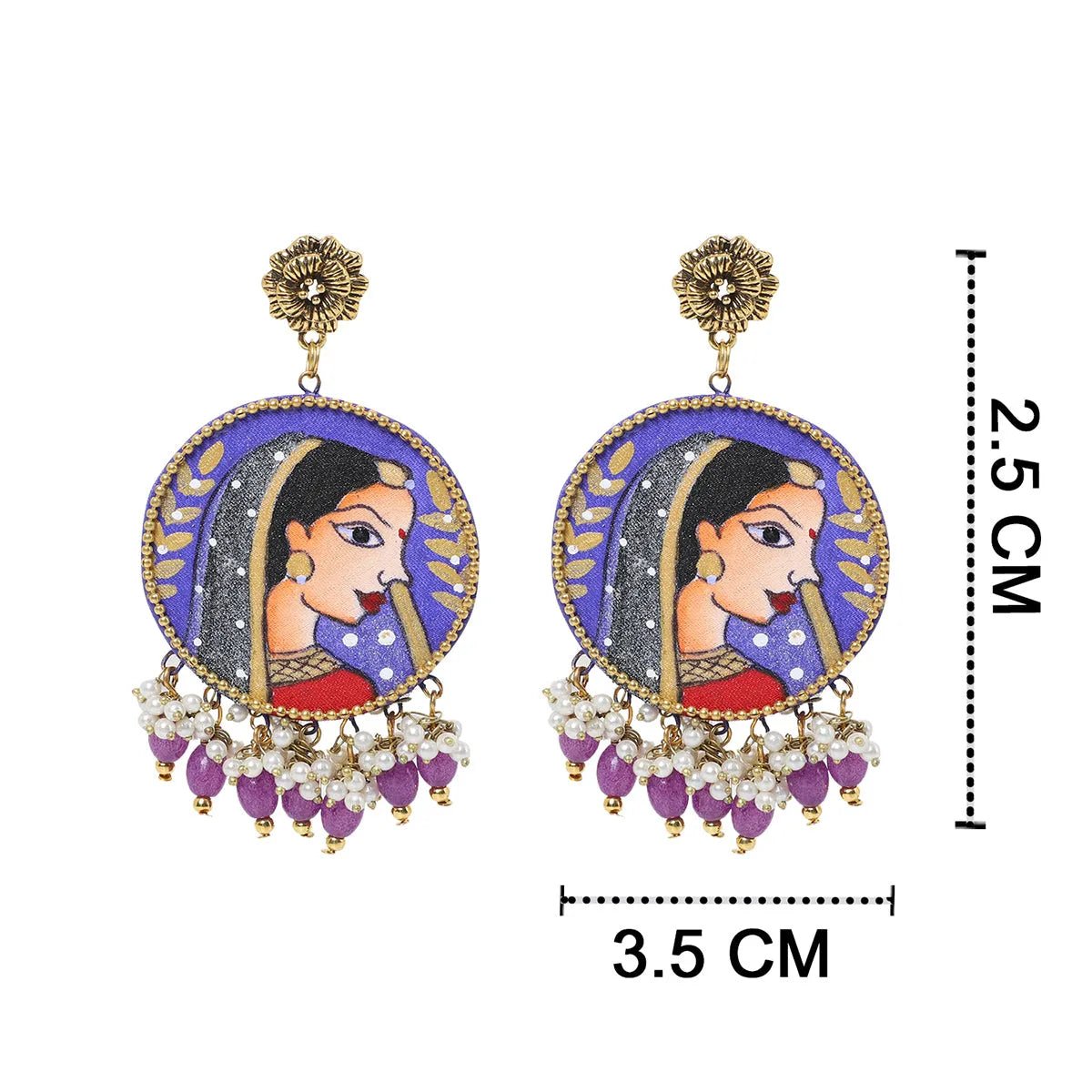 Nayana Traditional Purple Hand Painted Drop (Earrings) HP - ER - 148 - KHOJ.CITY