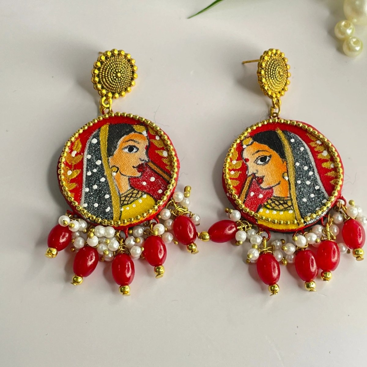 KHOJ.CITY Jewellery Nayana Traditional Red Handmade & Hand Painted