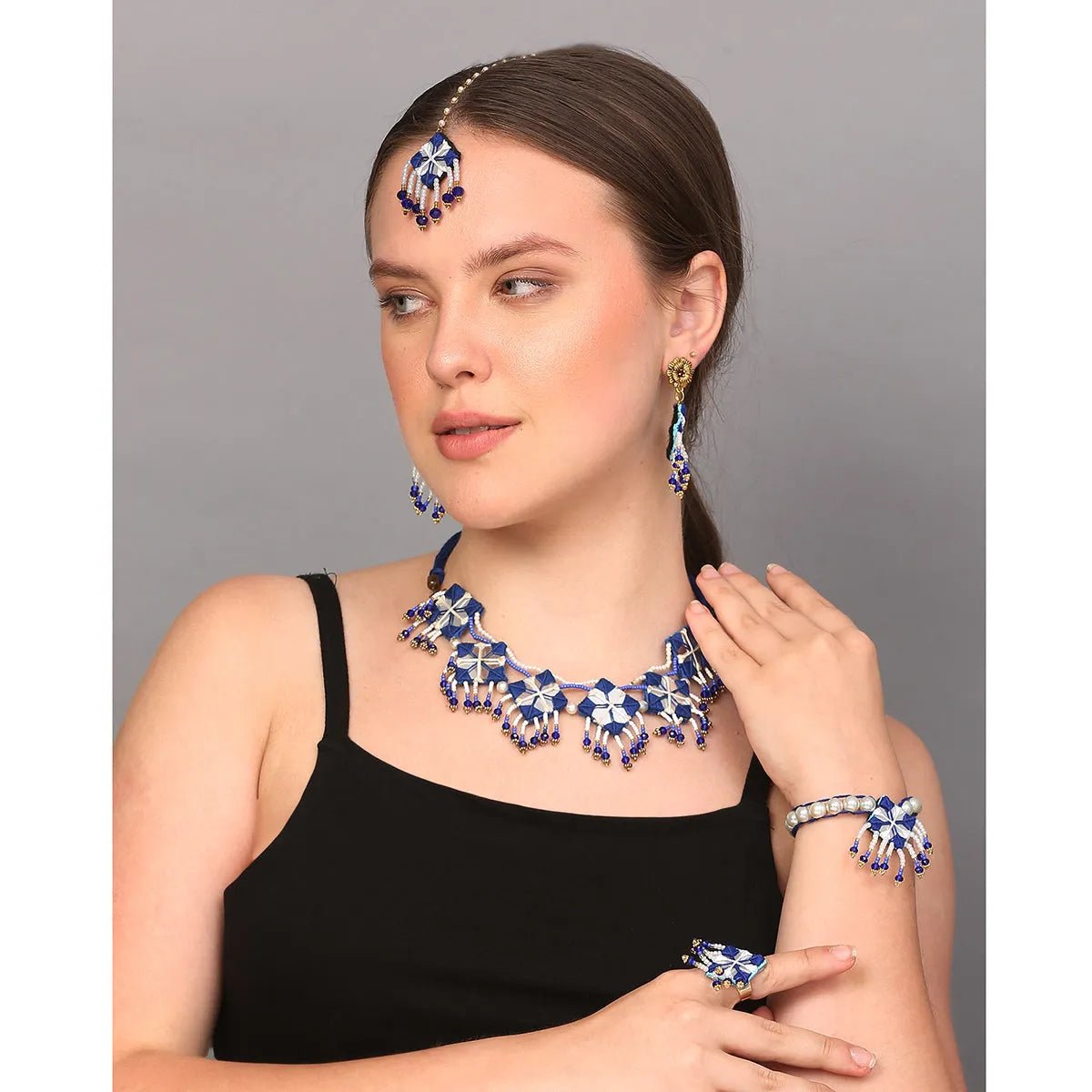 Nivi Mirror Classic Blue Handmade (Shaadi Set)Â HM - NP - KHOJ.CITY