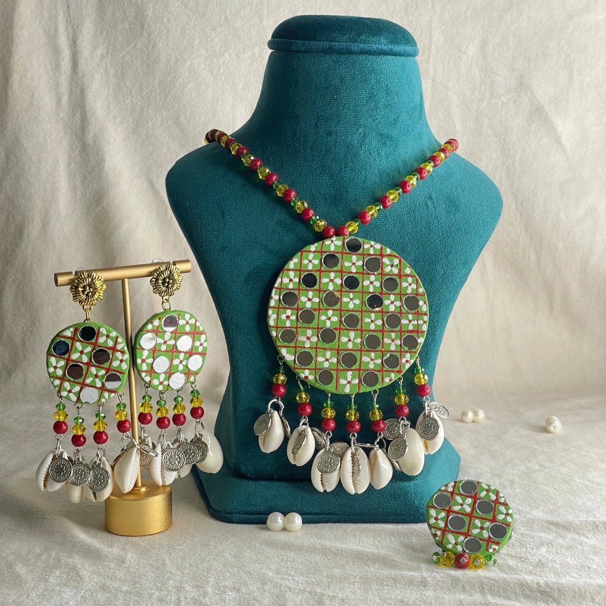 Olive Classic Multi Color Handmade Bridal Jewelry (Shaadi Set) - 013 - KHOJ.CITY