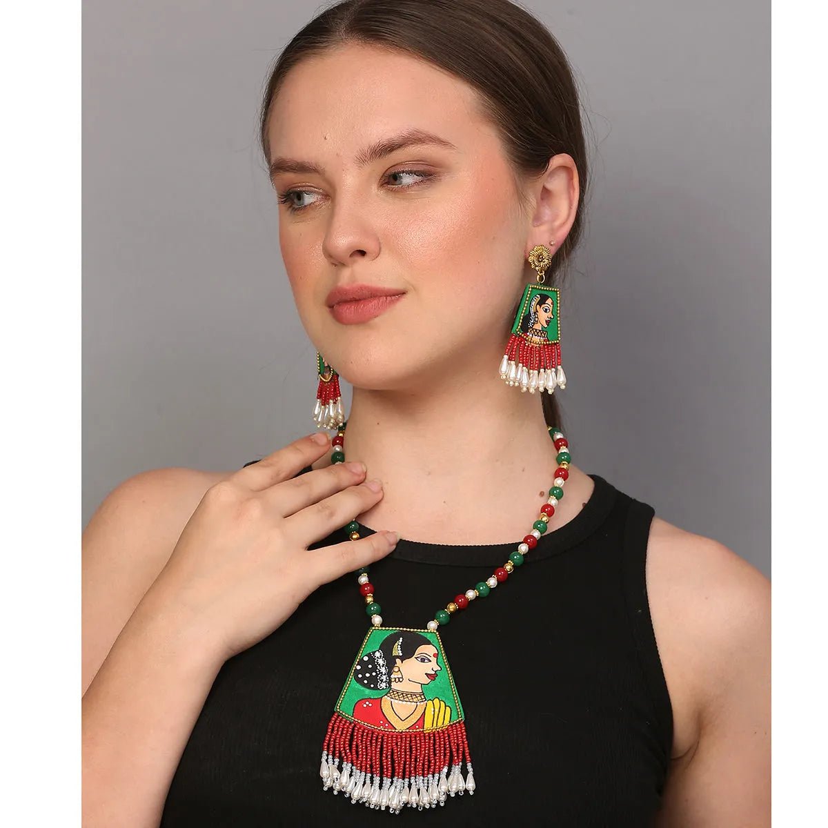 Padmini Classic Green Hand Painted (Necklace set) HP - NP - KHOJ.CITY