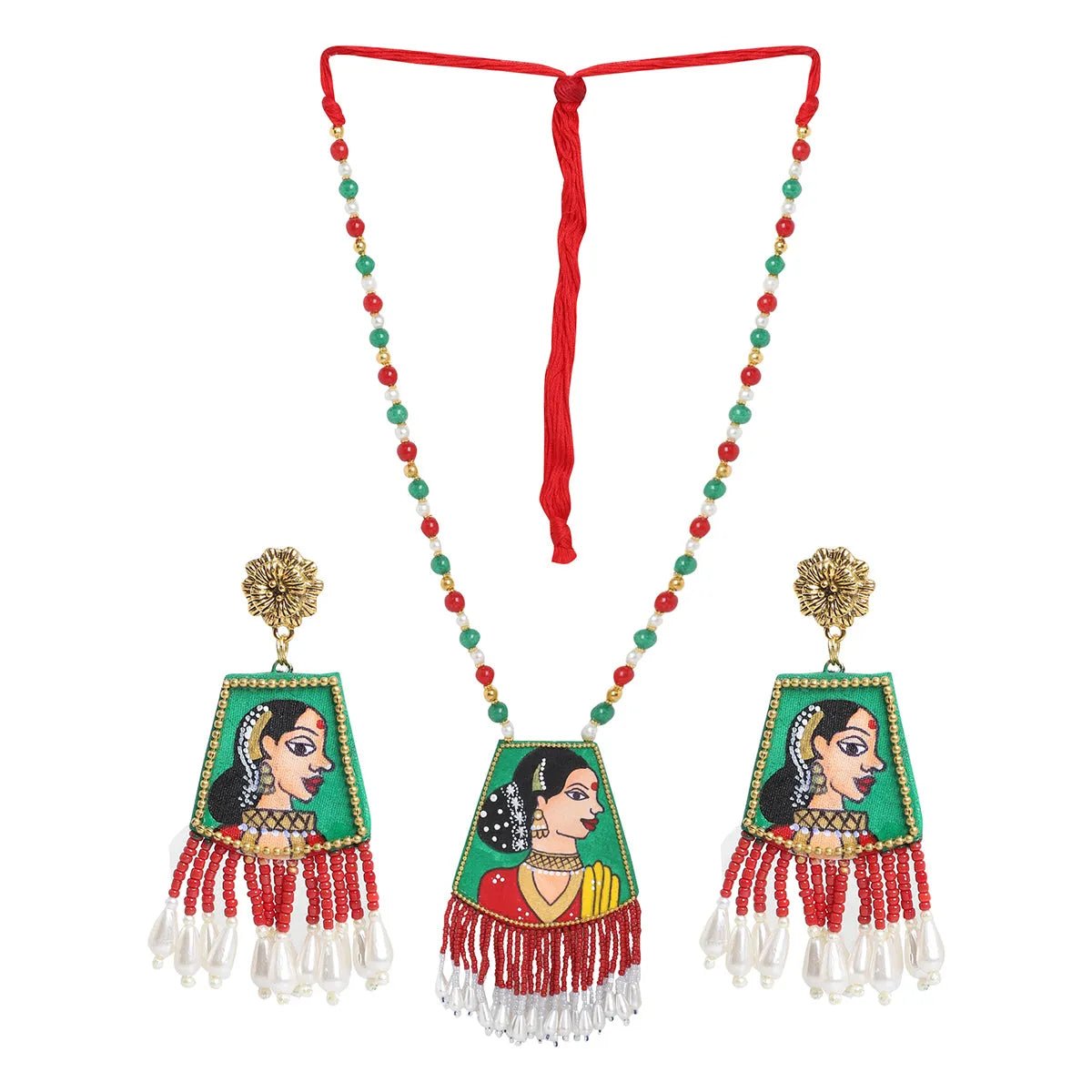 Padmini Classic Green Hand Painted (Necklace set) HP - NP - KHOJ.CITY