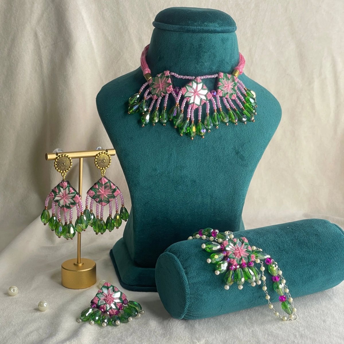 Patalah Mirror Classic Multi Color Handmade Bridal Jewelry (Shaadi Set) - 004 - KHOJ.CITY