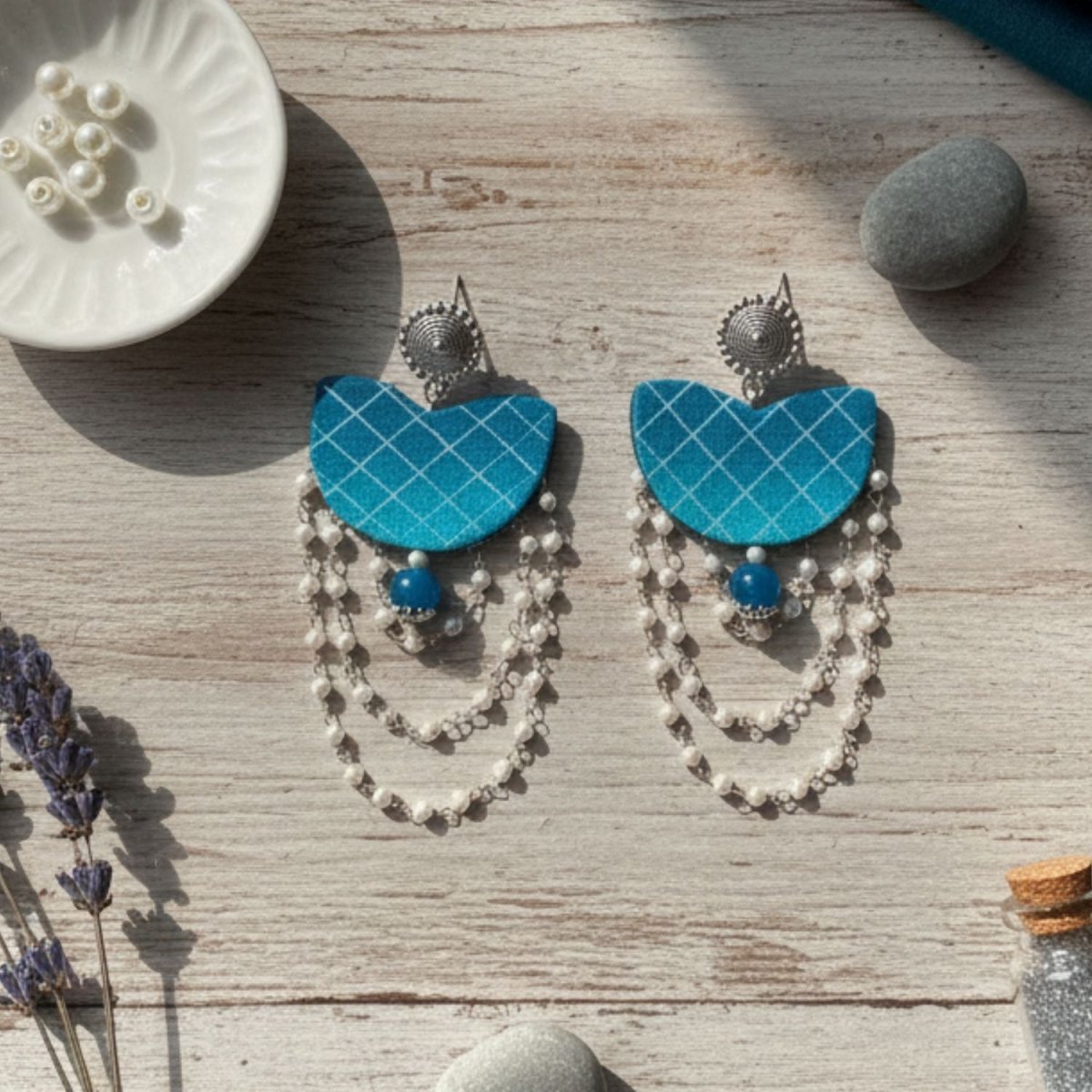 Pearl Stream Multi Color Hand Painted Drop (Earrings) HP - ER - KHOJ.CITY