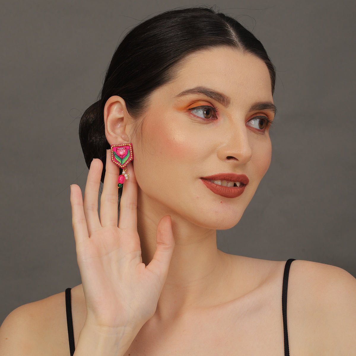 Penta Mini Classic Dark Pink Handmade Stud (Earrings) HP - ER - KHOJ.CITY
