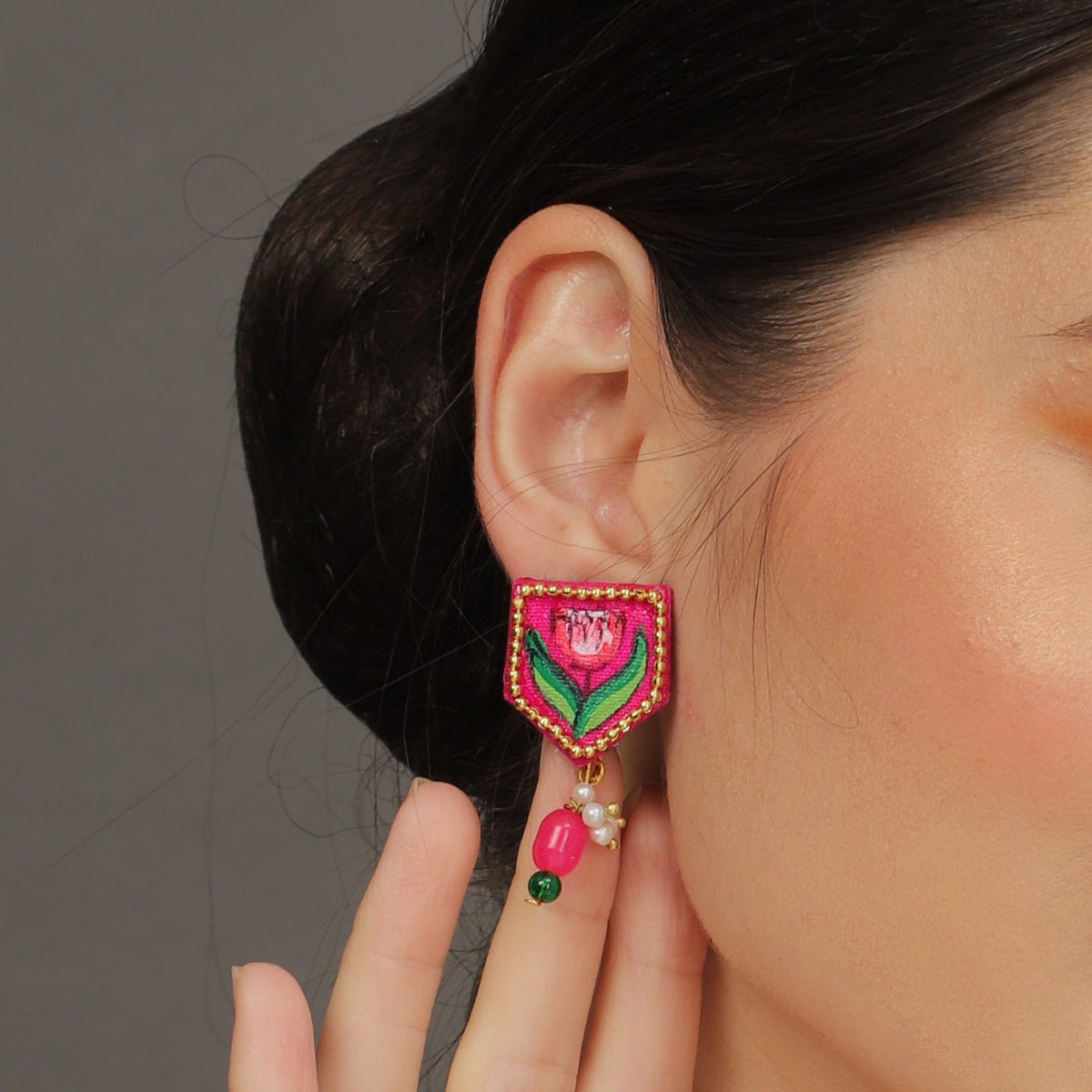 Penta Mini Classic Dark Pink Handmade Stud (Earrings) HP - ER - KHOJ.CITY
