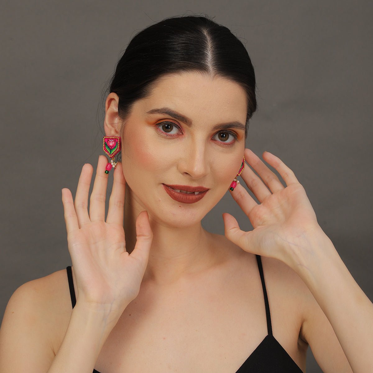 Penta Mini Classic Dark Pink Handmade Stud (Earrings) HP - ER - KHOJ.CITY