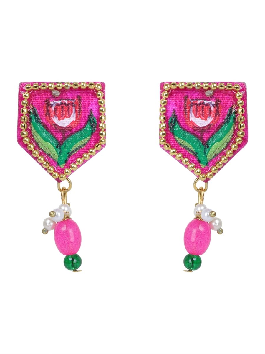 Penta Mini Classic Dark Pink Handmade Stud (Earrings) HP - ER - KHOJ.CITY