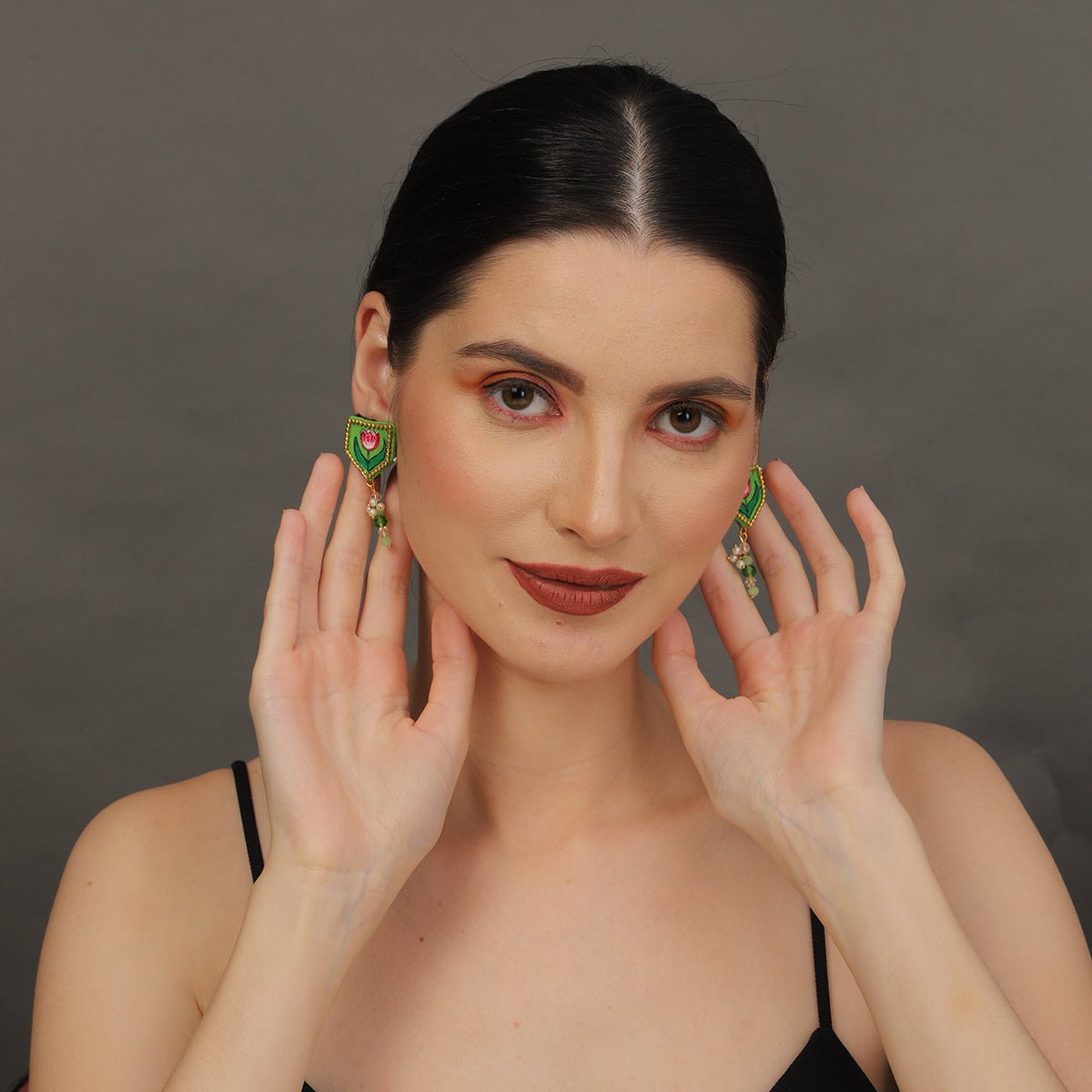 Penta Mini Classic Green Handmade Stud (Earrings) HP - ER - KHOJ.CITY