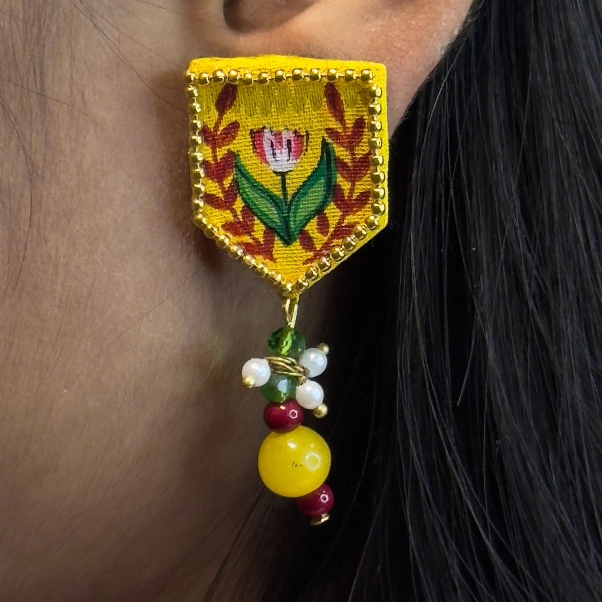 Penta Mini Classic Haldi Yellow Hand Painted Stud (Earrings) HP - ER - 119 - KHOJ.CITY