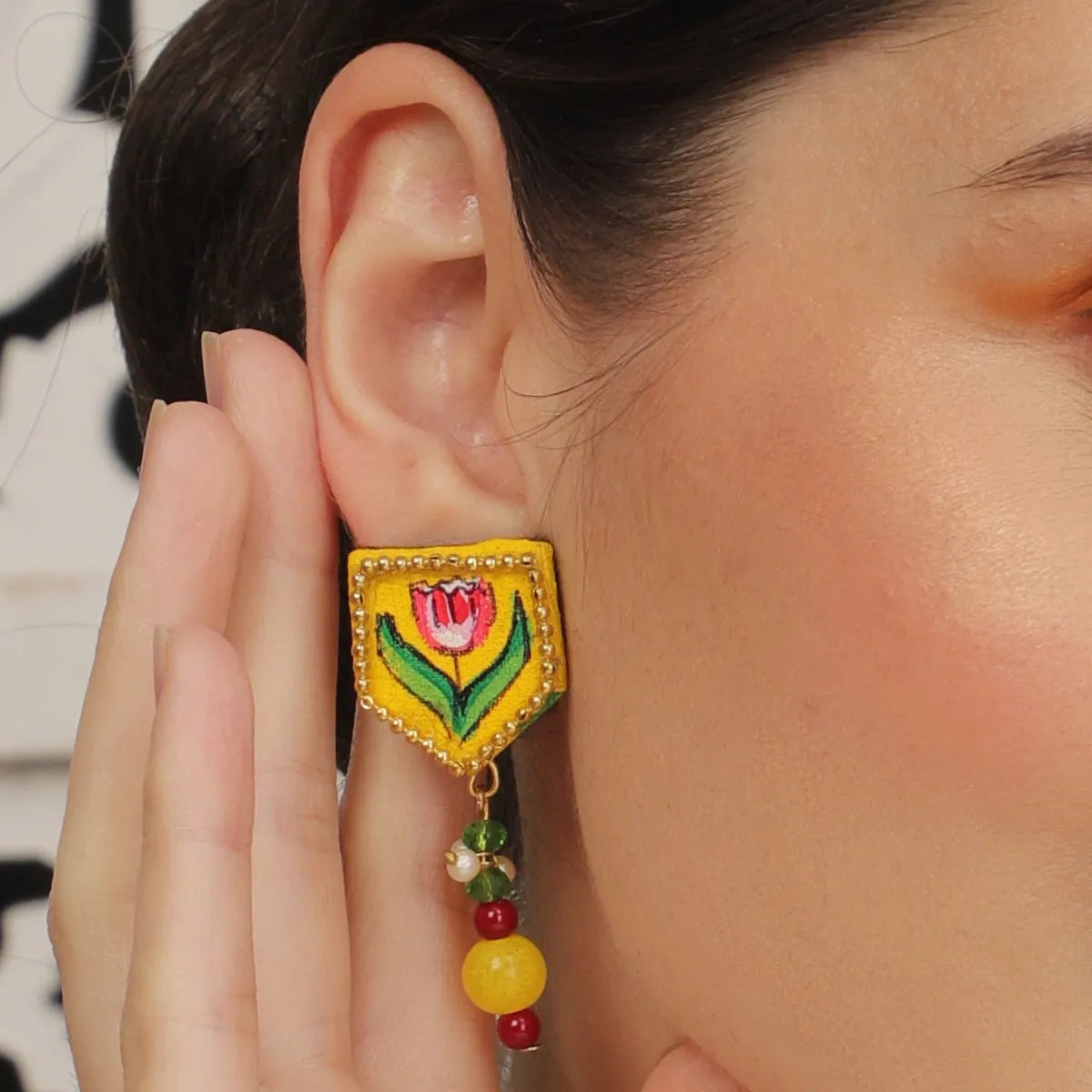 Penta Mini Classic Haldi Yellow Hand Painted Stud (Earrings) HP - ER - 119 - KHOJ.CITY