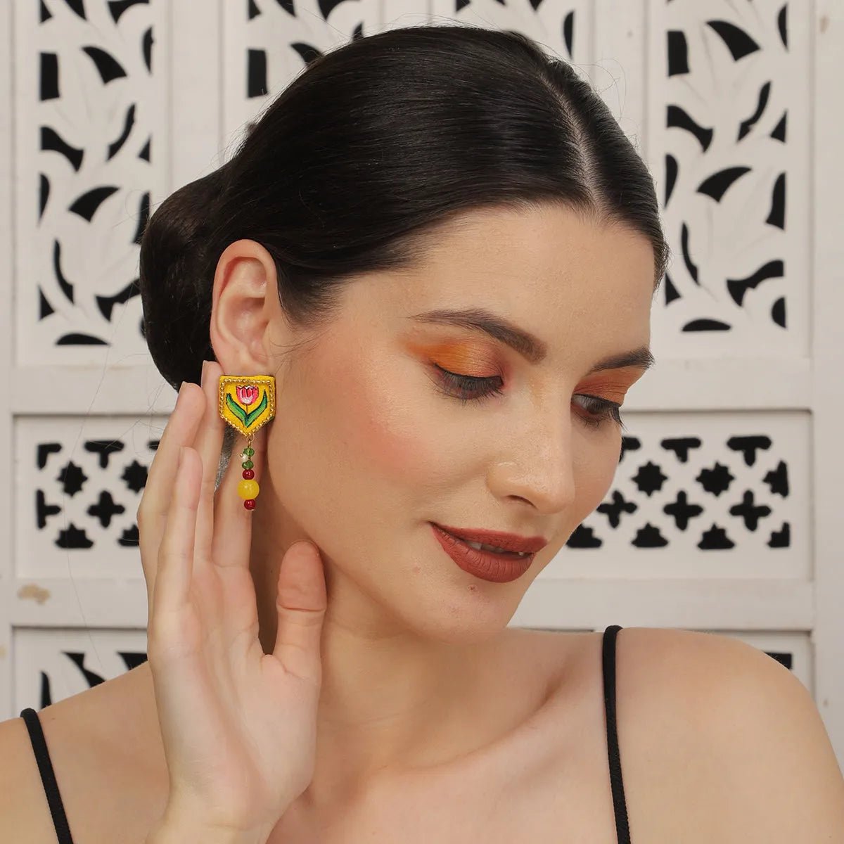 Penta Mini Classic Haldi Yellow Hand Painted Stud (Earrings) HP - ER - 119 - KHOJ.CITY