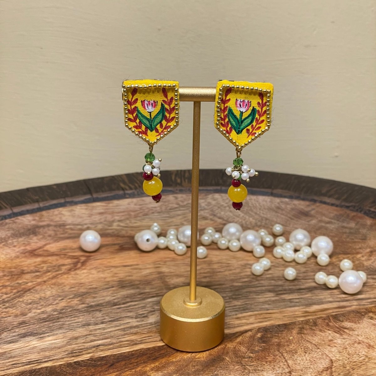 Penta Mini Classic Haldi Yellow Hand Painted Stud (Earrings) HP - ER - 119 - KHOJ.CITY