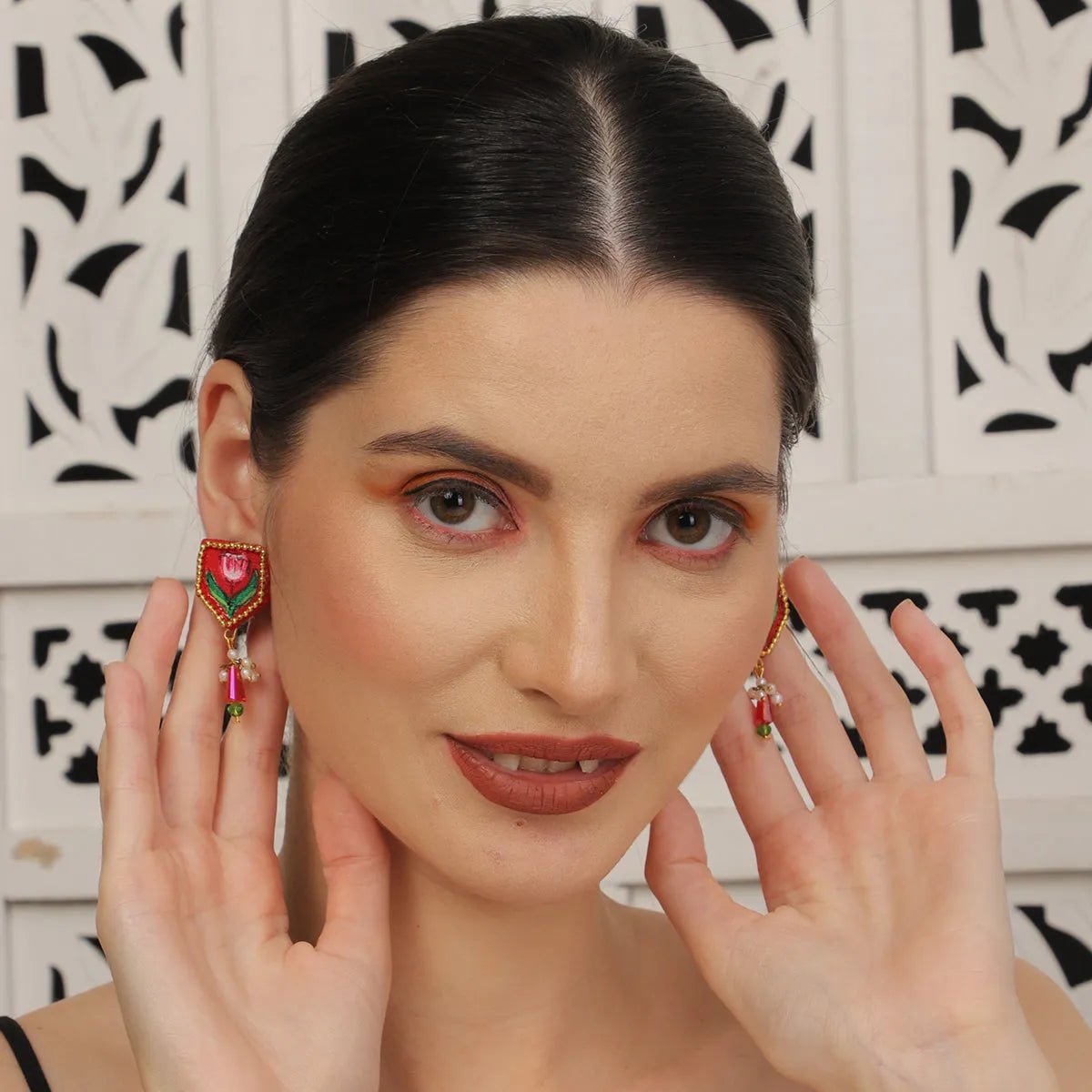 Penta Mini Classic Red Handmade Stud (Earrings) HP - ER - KHOJ.CITY