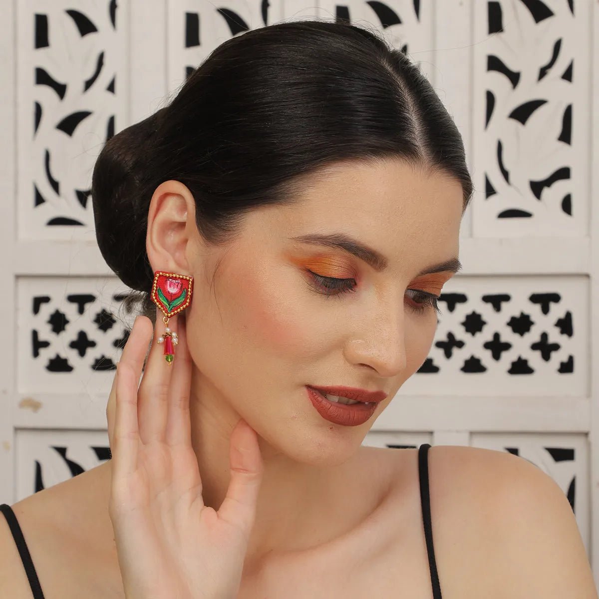 Penta Mini Classic Red Handmade Stud (Earrings) HP - ER - KHOJ.CITY