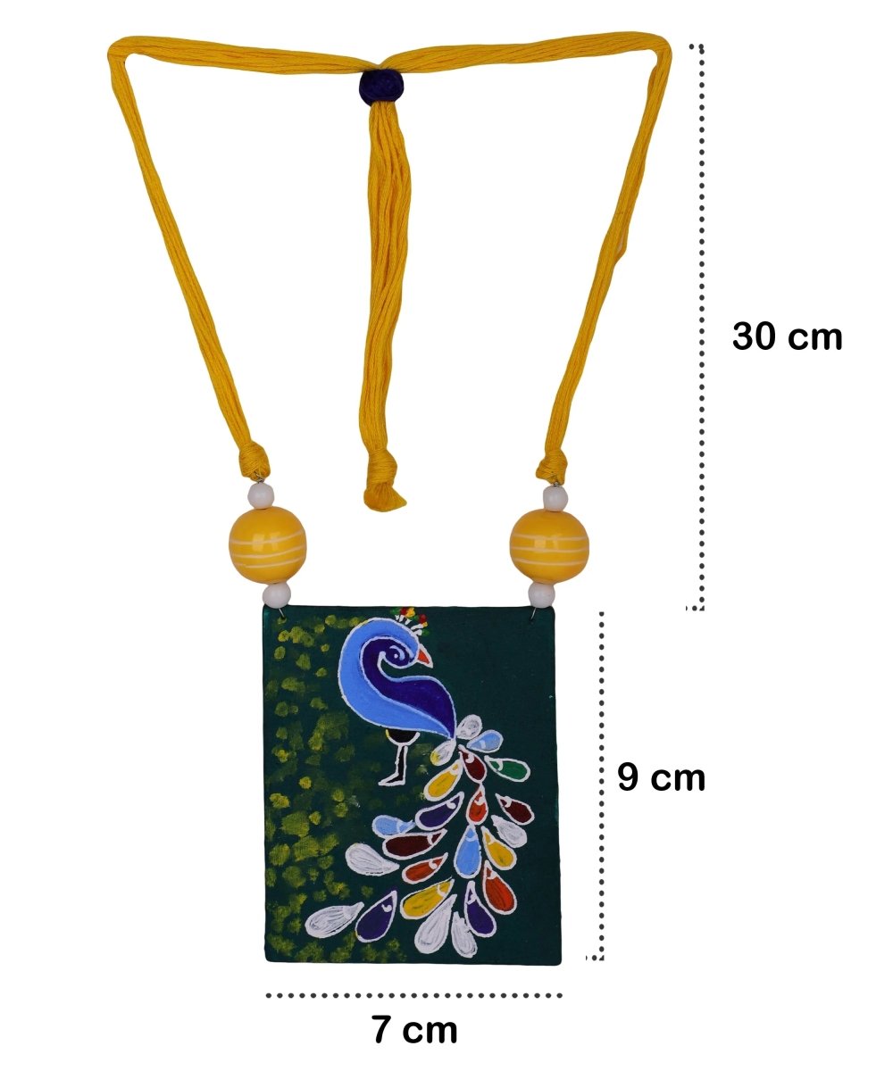 Perched Peafowl Classic Multi Color Hand Painted (Necklace Set) HP - NP - 084 - KHOJ.CITY