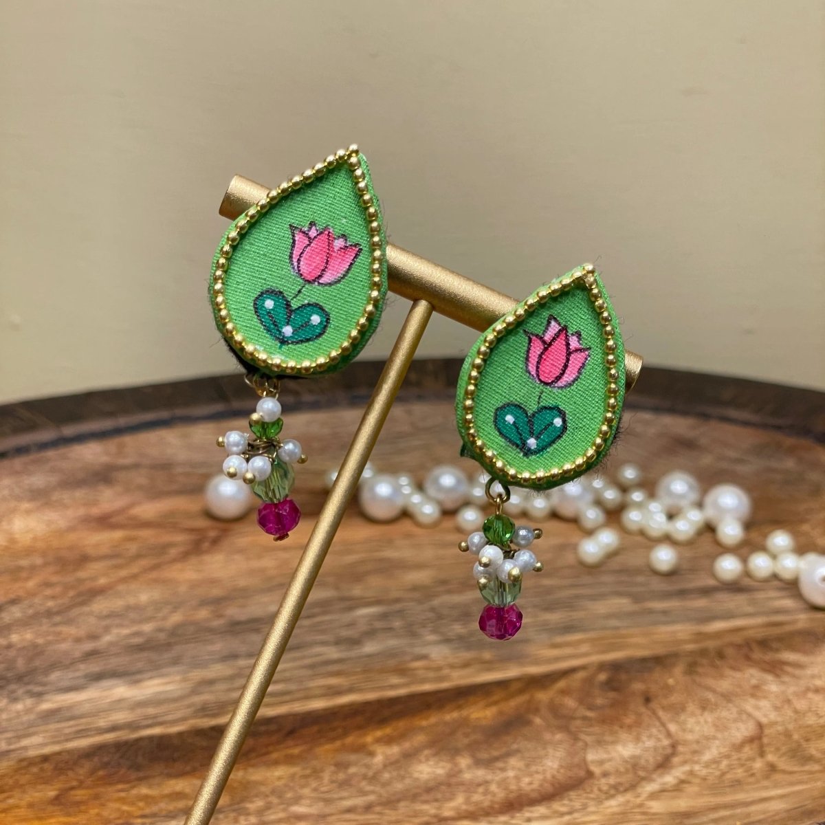Petal Mini Classic Green Handmade Stud (Earrings) HP - ER - KHOJ.CITY