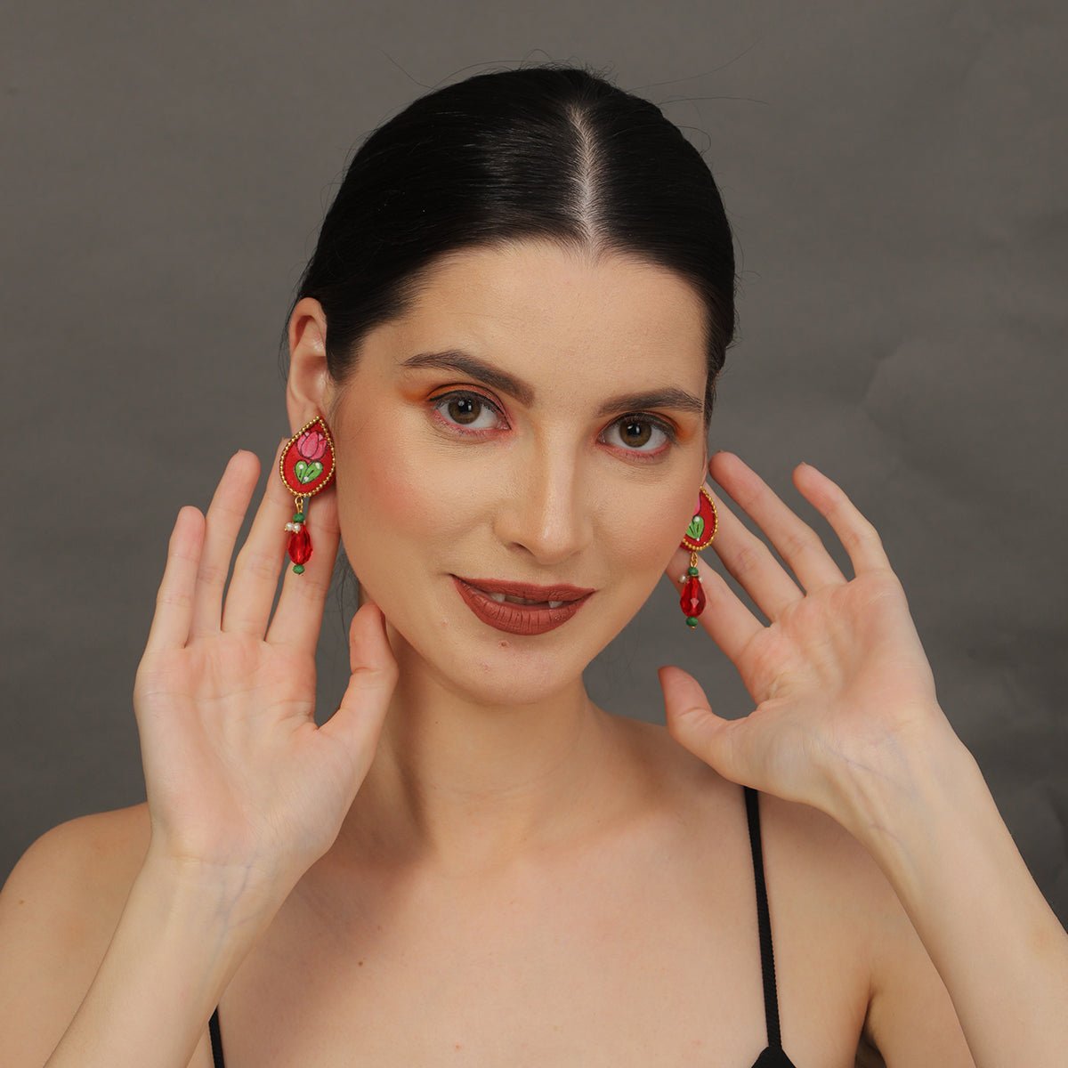 Petal Mini Classic Red Handmade Stud (Earrings) HP - ER - KHOJ.CITY