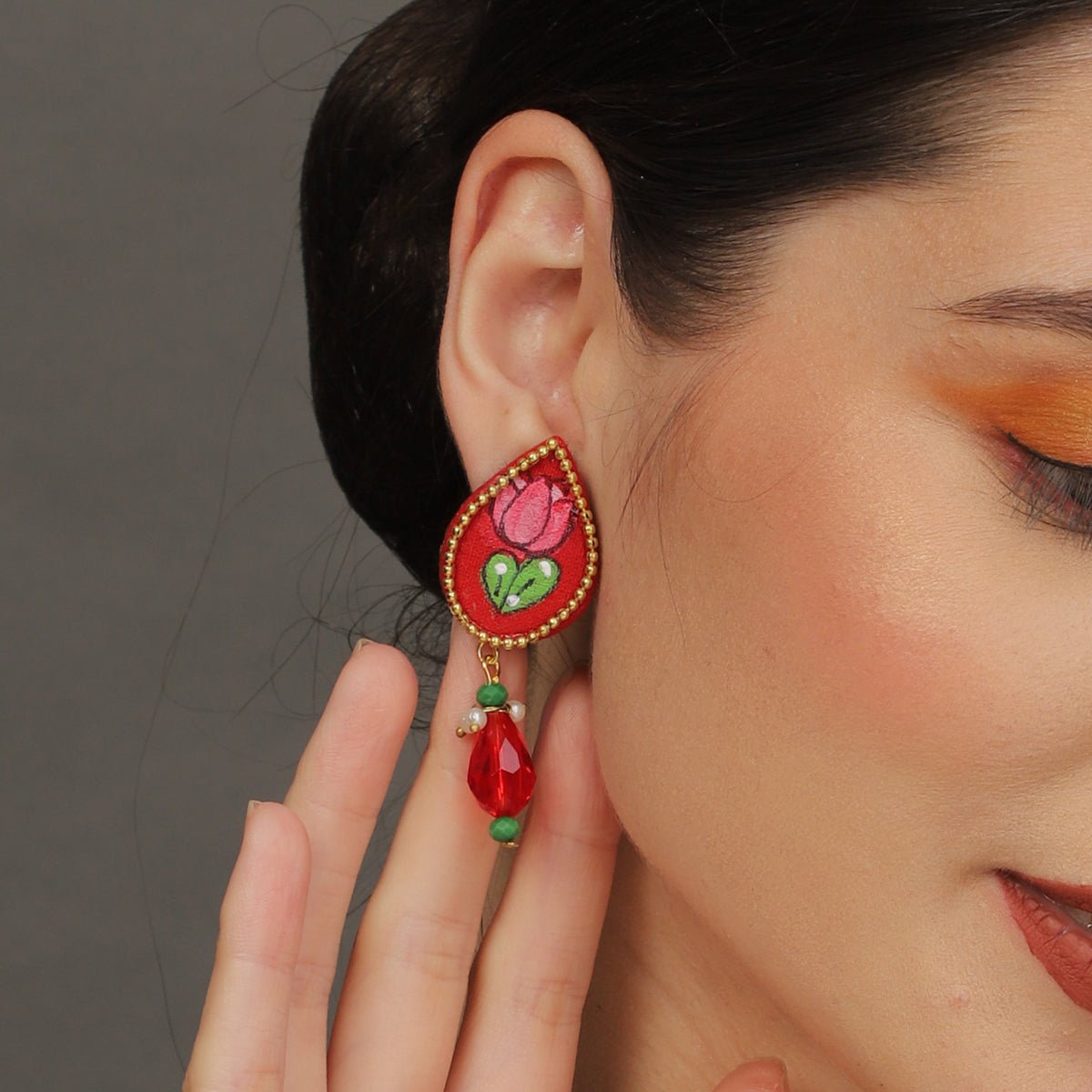 Petal Mini Classic Red Handmade Stud (Earrings) HP - ER - KHOJ.CITY