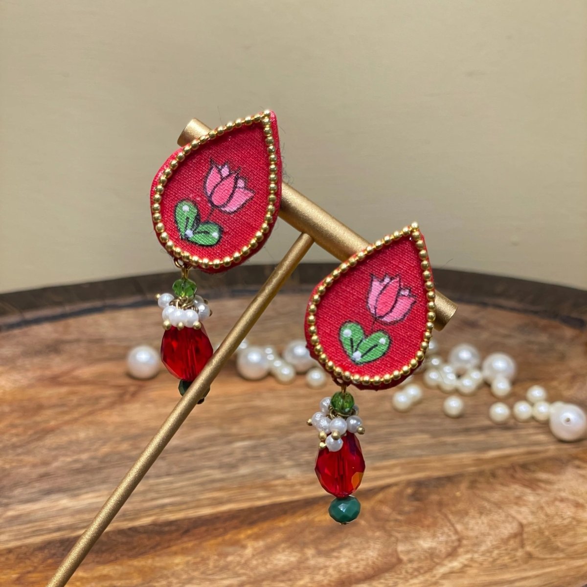 Petal Mini Classic Red Handmade Stud (Earrings) HP - ER - KHOJ.CITY