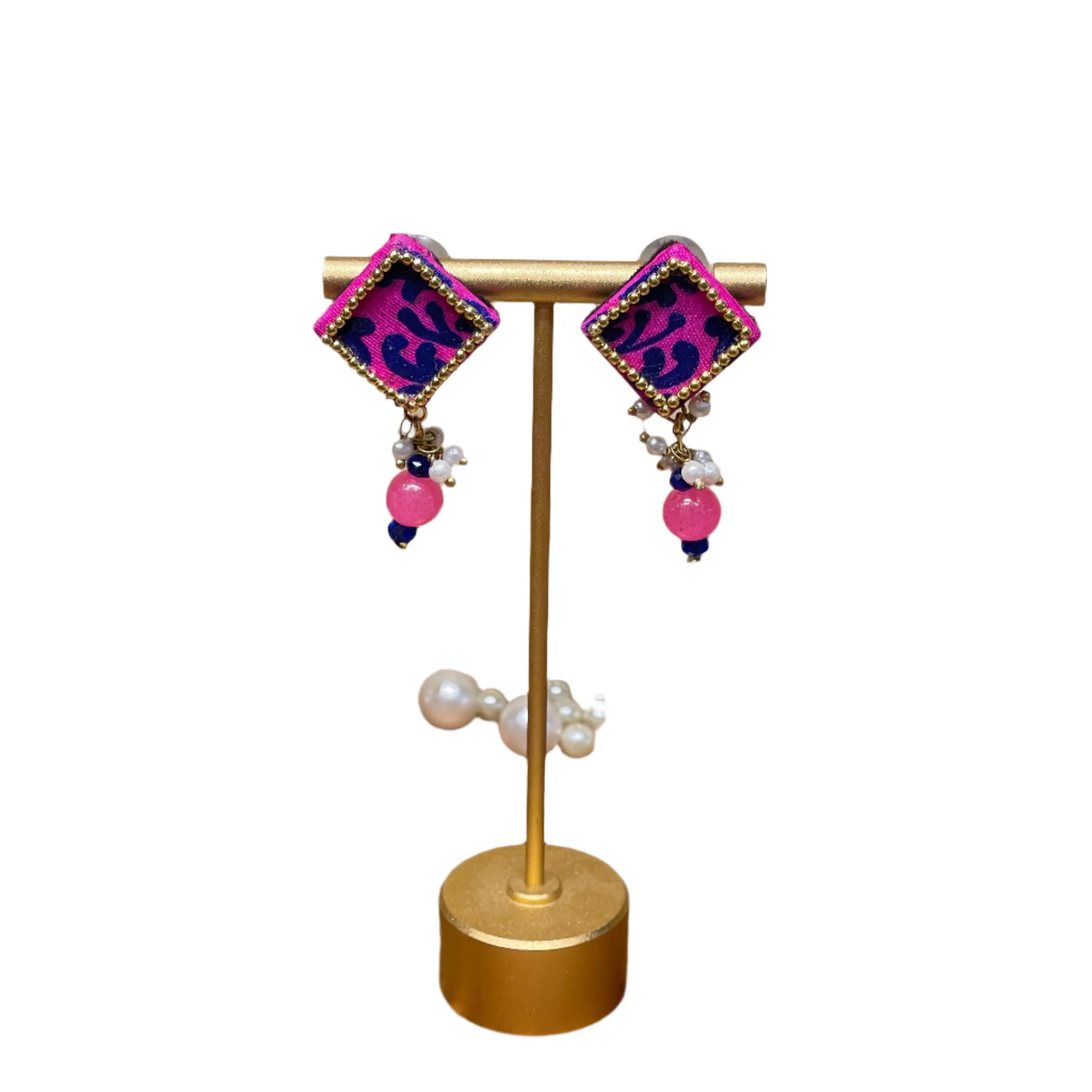 Square Mini Classic Dark Pink Handmade Stud (Earrings) HP-ER- - KHOJ.CITY