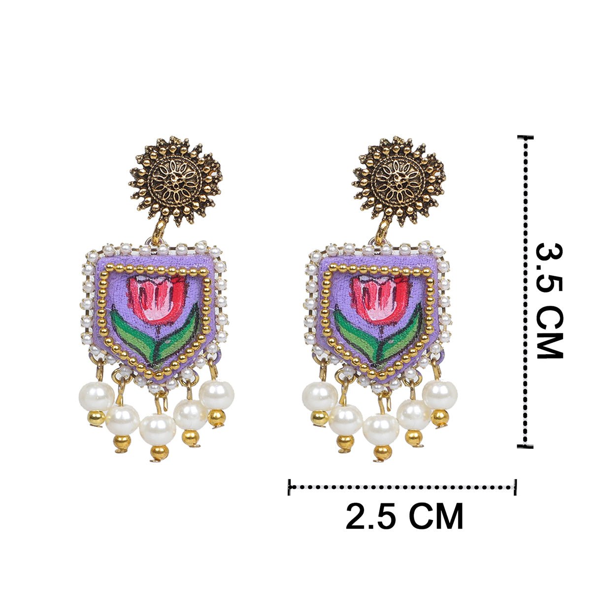 Purply Traditional Multi Color Hand Painted Drop (Earrings) HP - ER - 205 - KHOJ.CITY