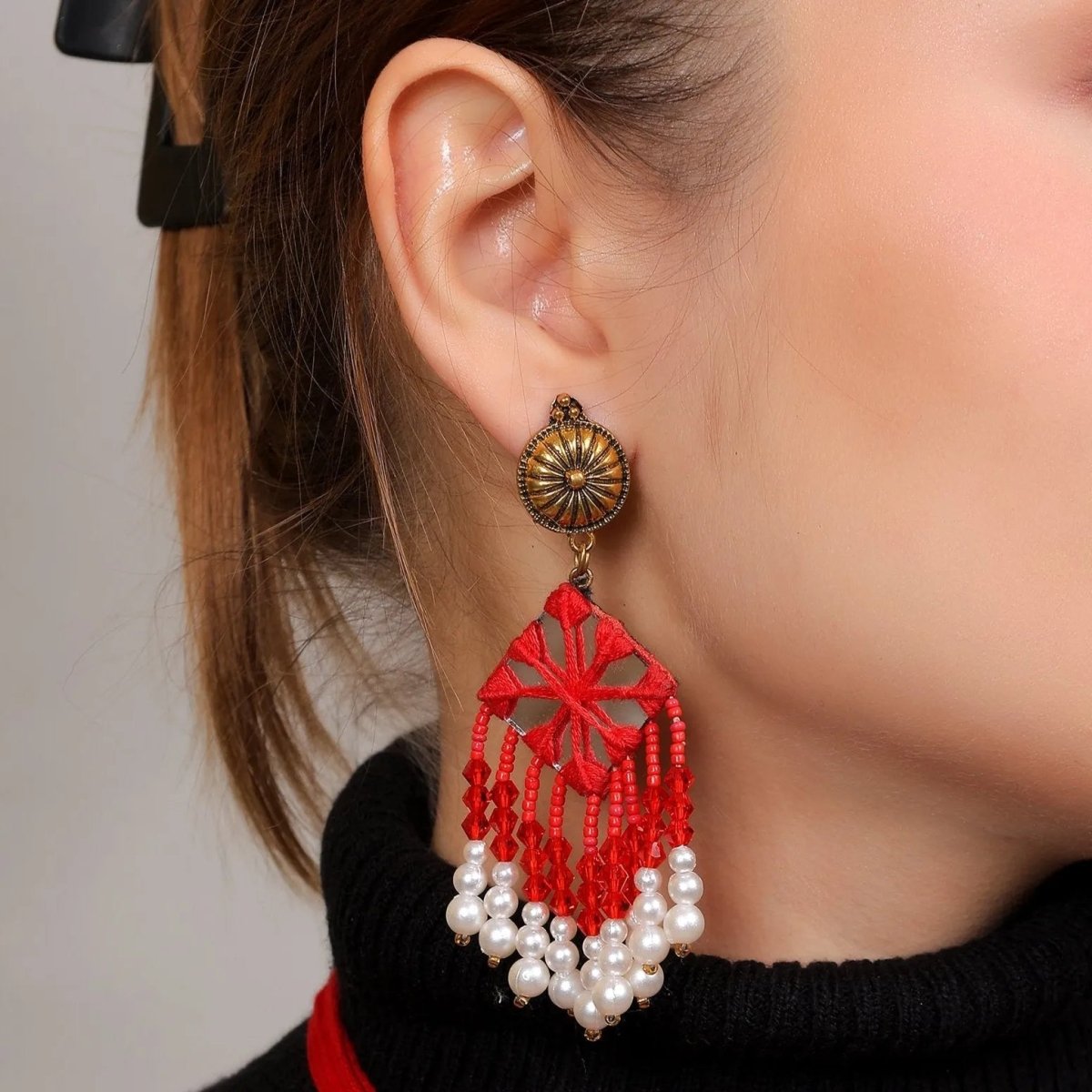 Raani Mirror Traditional Multi Color Handmade Drop (Earrings) HM - ER - 048 - KHOJ.CITY