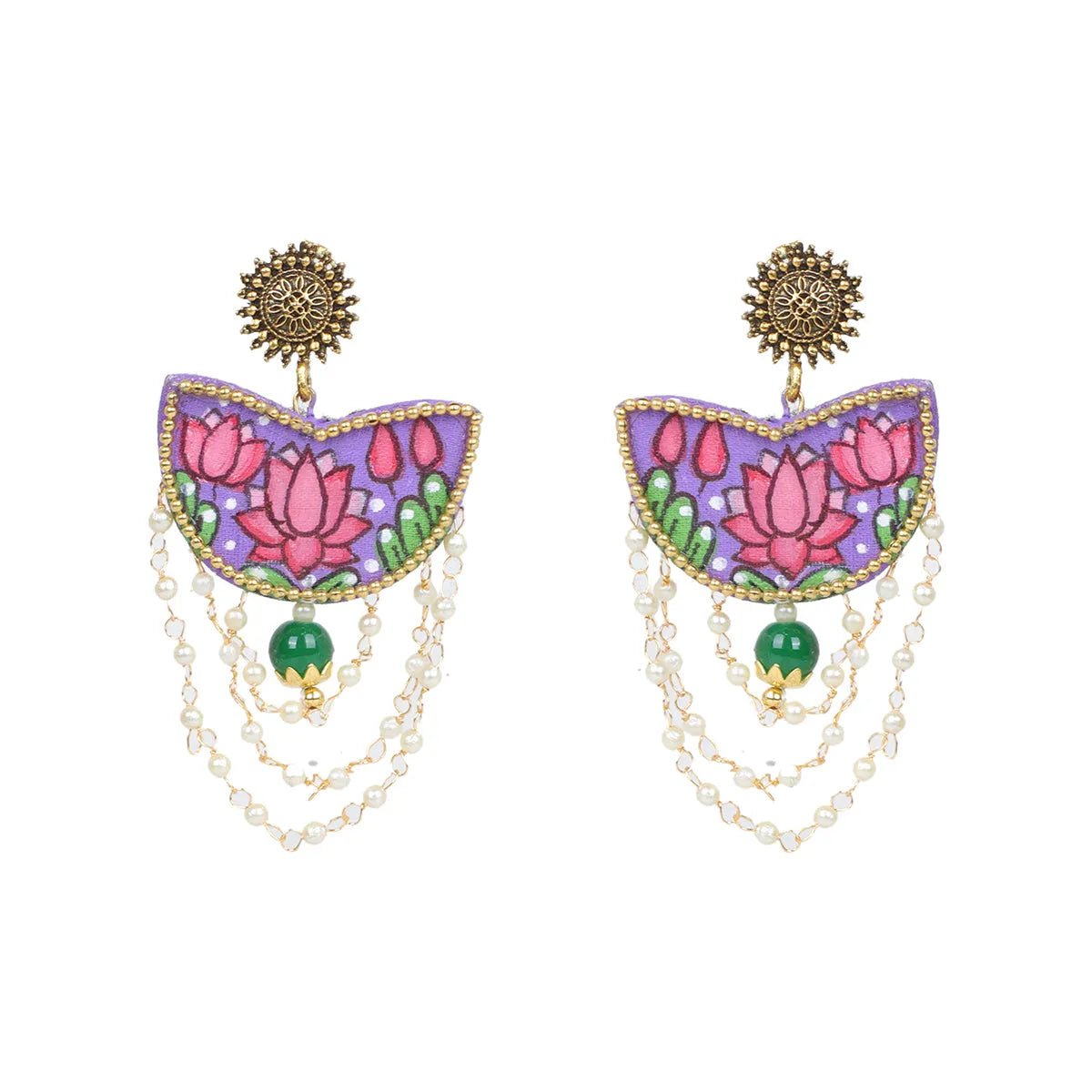 Raeni Traditional Multi Color Hand Painted Drop (Earrings) HP - ER - 210 - KHOJ.CITY