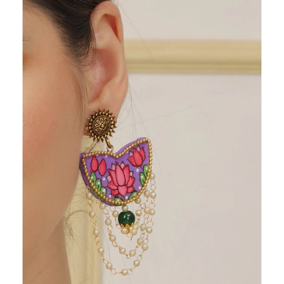 Raeni Traditional Multi Color Hand Painted Drop (Earrings) HP - ER - 210 - KHOJ.CITY