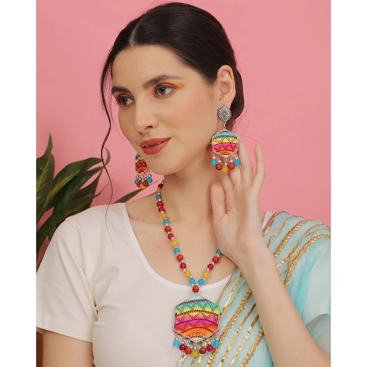 Rainbow Classic Multi Color Hand Painted (Necklace Set) HP - NP - KHOJ.CITY