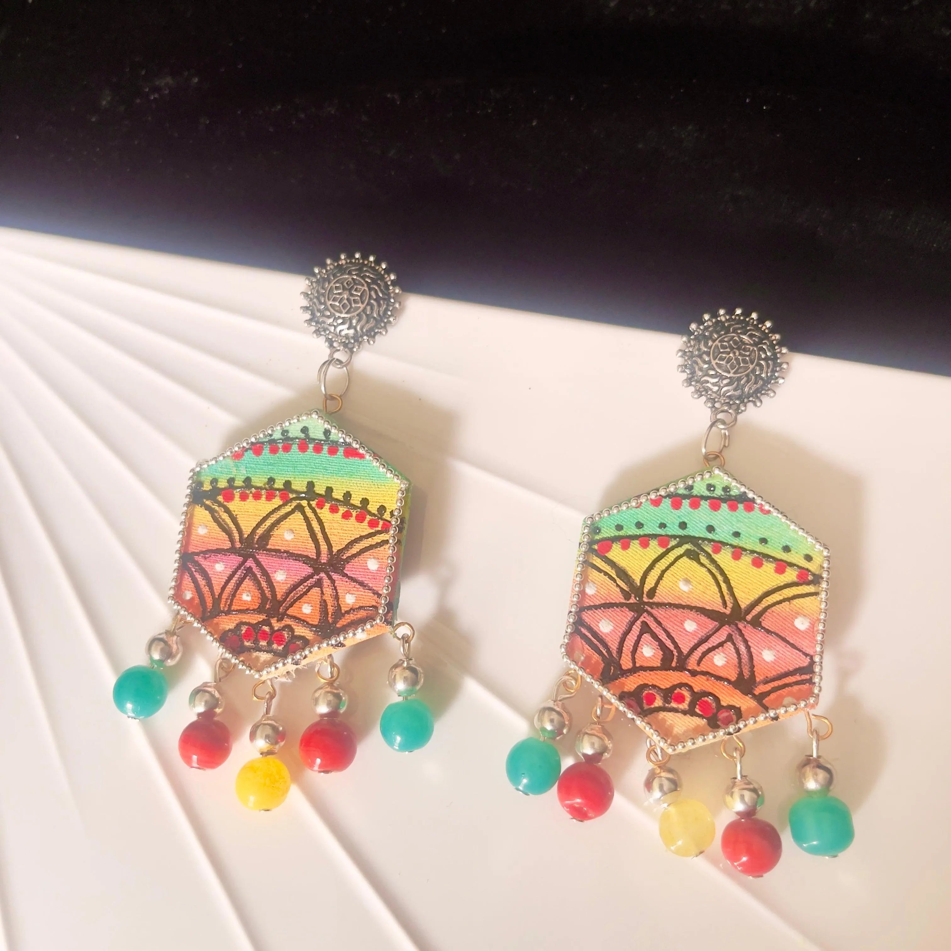 Rainbow Traditional Multi Color Hand Painted Drop (Earrings) HP-ER-167 - KHOJ.CITY