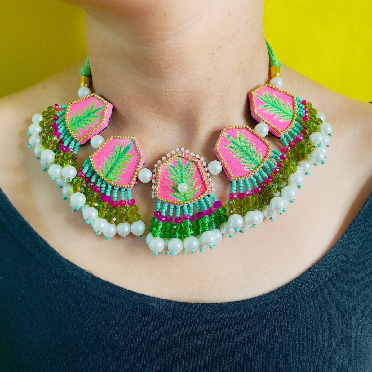 Reni Classic Pink Handmade & Hand Painted (Choker set) - 024 - KHOJ.CITY