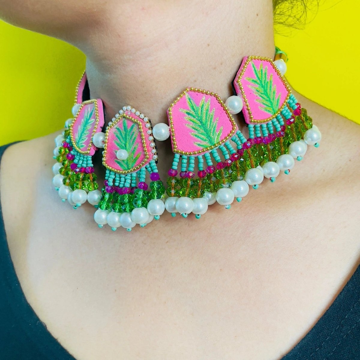 Reni Classic Pink Handmade & Hand Painted (Choker set) - 024 - KHOJ.CITY