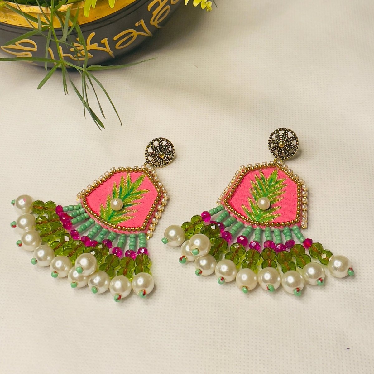 Reni Traditional Pink Hand Painted Drop (Earrings) HP - ER - 169 - KHOJ.CITY