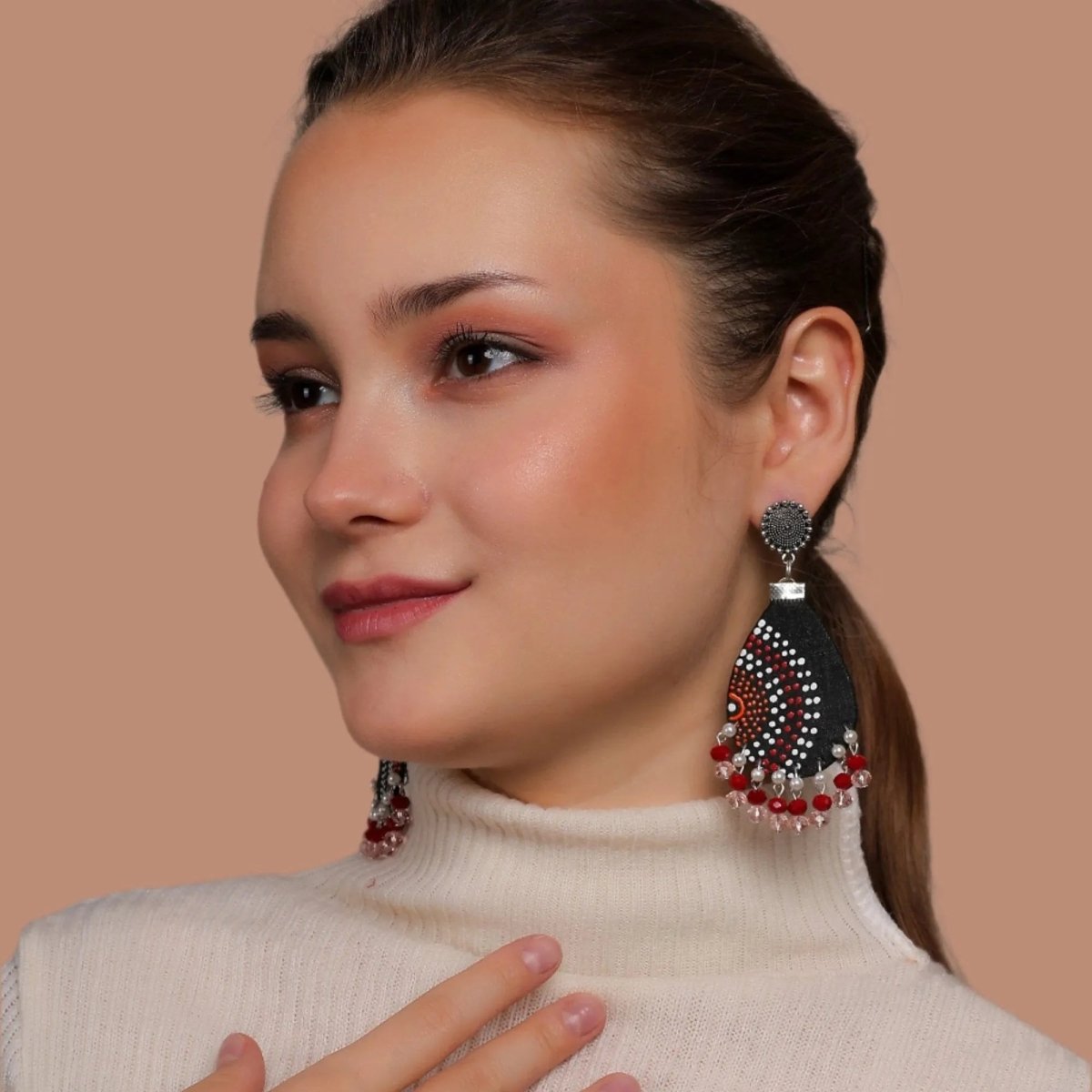 Sable Dot Traditional Multi Color Hand Painted Drop (Earrings) HP - ER - 175 - KHOJ.CITY