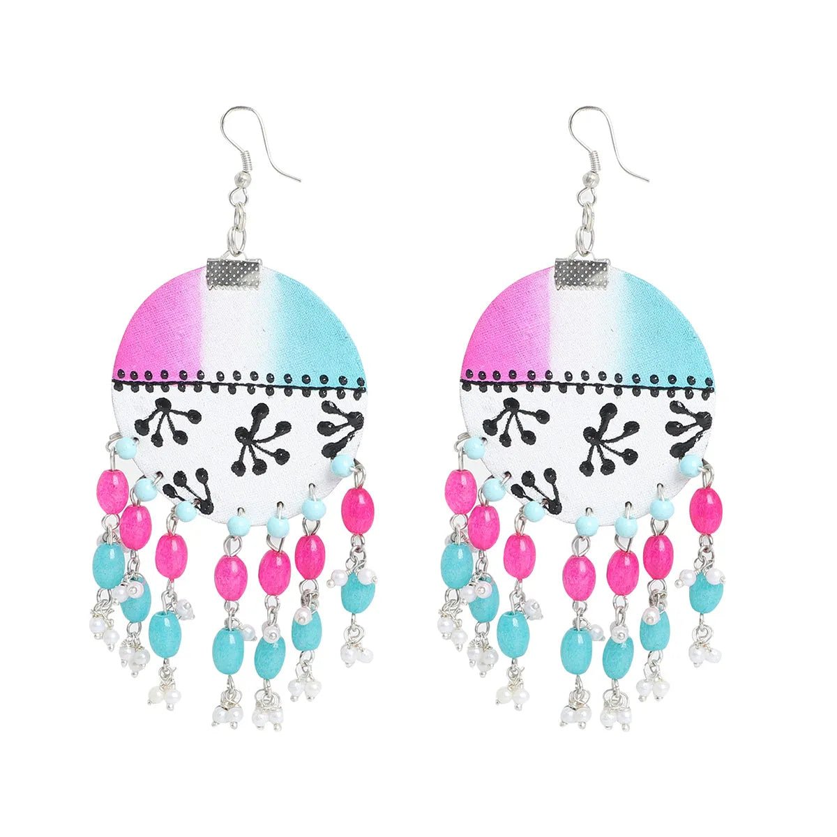 Sage Rosa Traditional Multi Color Hand Painted Drop (Earrings) HP - ER - 176 - KHOJ.CITY