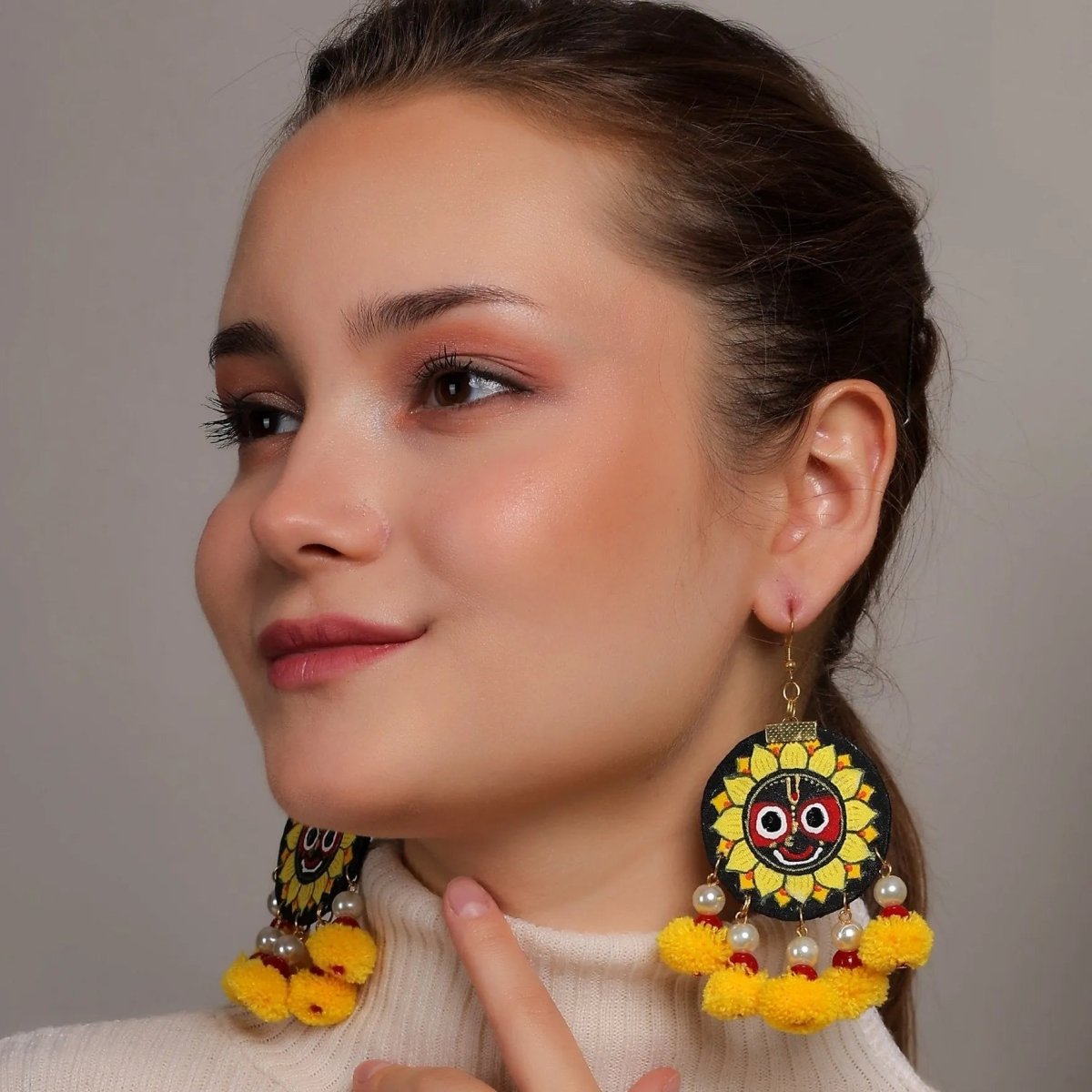 Sri Puri Jagannath Traditional Multi Color Hand Painted Drop (Earrings) HP - ER - 156 - KHOJ.CITY