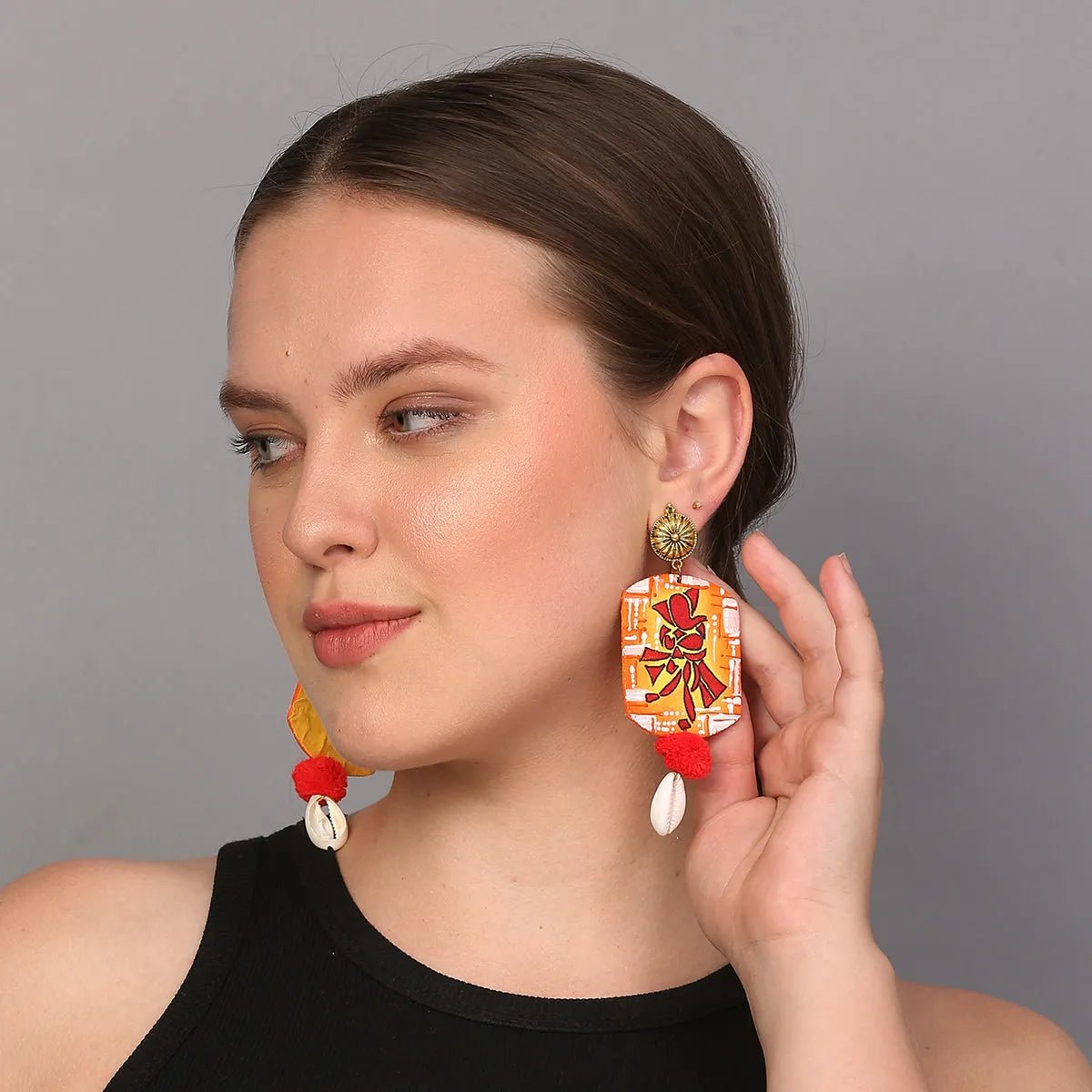Taandav Mumbai Cha Ganesha Traditional Multi Color Hand Painted Drop (Earrings) HP - ER - 140 - KHOJ.CITY
