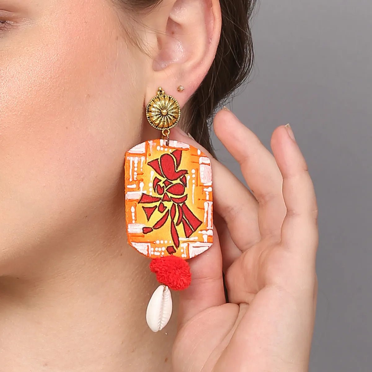 Taandav Mumbai Cha Ganesha Traditional Multi Color Hand Painted Drop (Earrings) HP - ER - 140 - KHOJ.CITY
