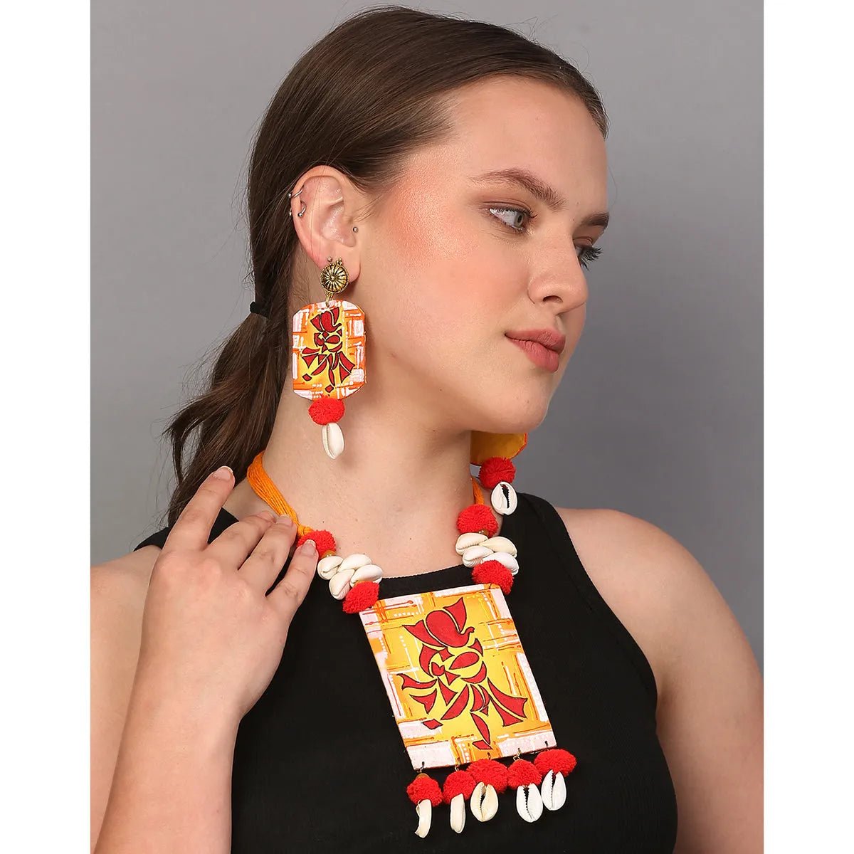 Taandav Mumbai Cha Ganesha Traditional Multi Color Hand Painted (Necklace set) HP - NP - KHOJ.CITY